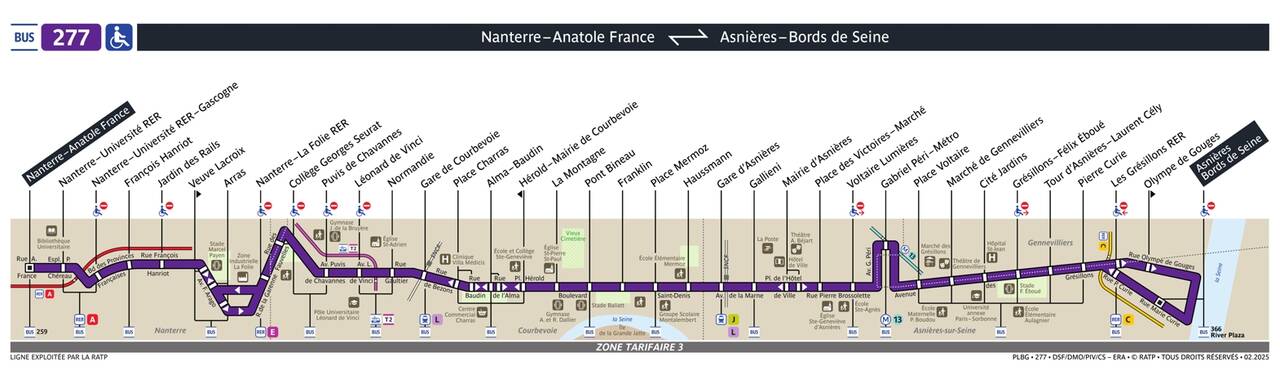 Plan de la ligne 277 axe Nanterre Anatole France - Asnières Bords de Seine
