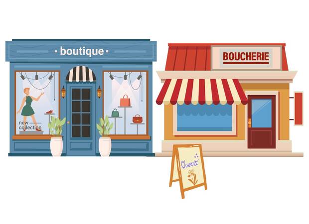 Image illustrée boutique et boucherie