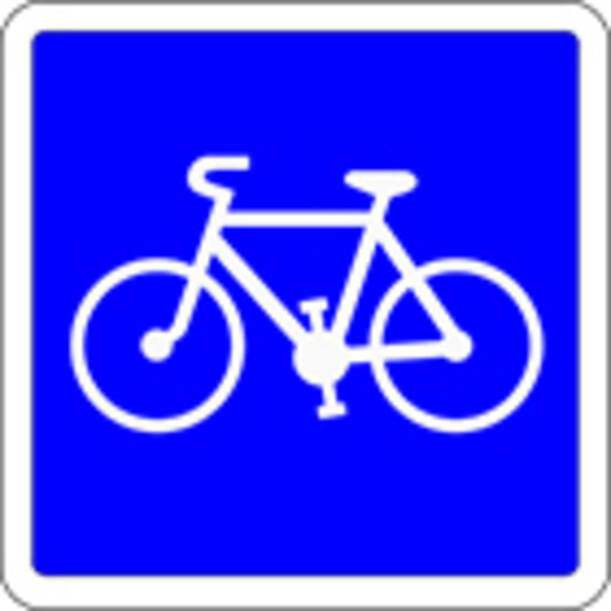 Image d'un panneau d'un vélo blanc sur un fond bleu