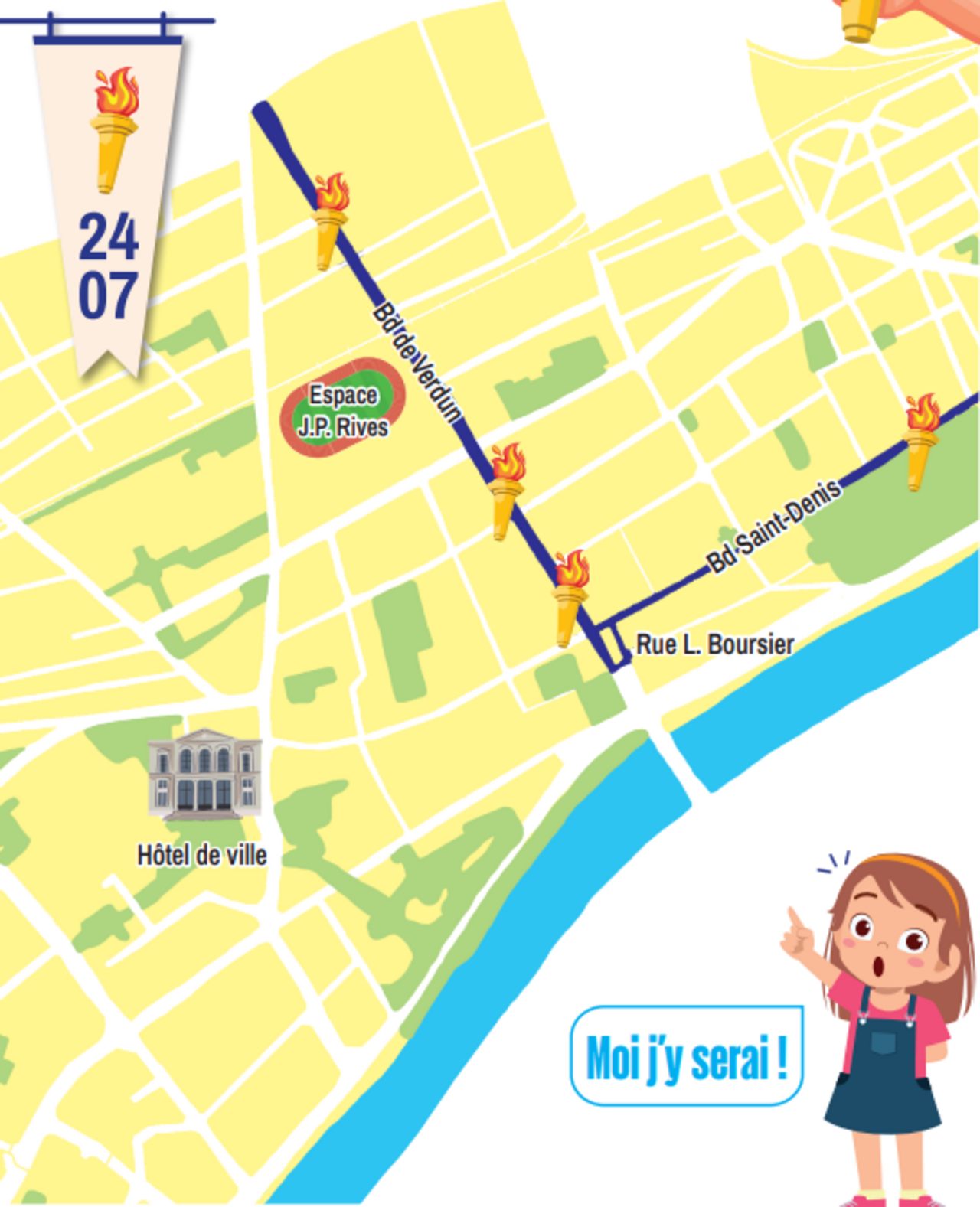 Parcours du passage de la flamme olympique à Courbevoie