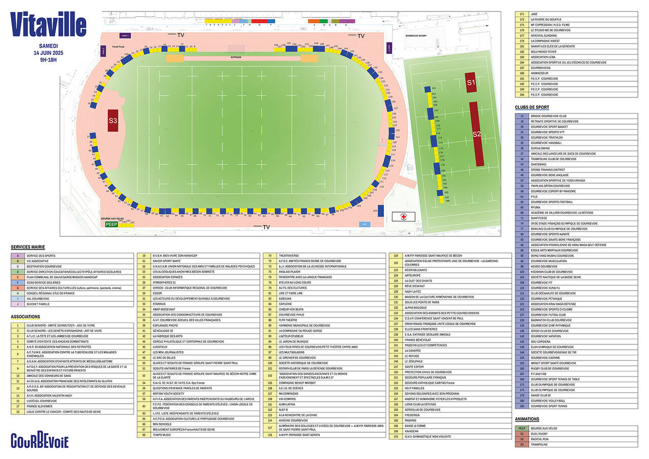 Plan des stands de Vitaville 2025 au grand stade Jean-Pierre Rives