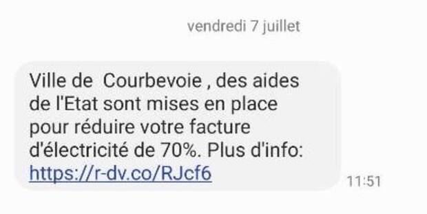 campagne de sms frauduleux reçus sur Courbevoie en juillet 2023