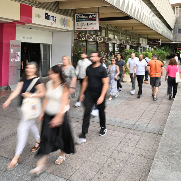 Photo de personnes qui marchent devant le centre commercial Charras