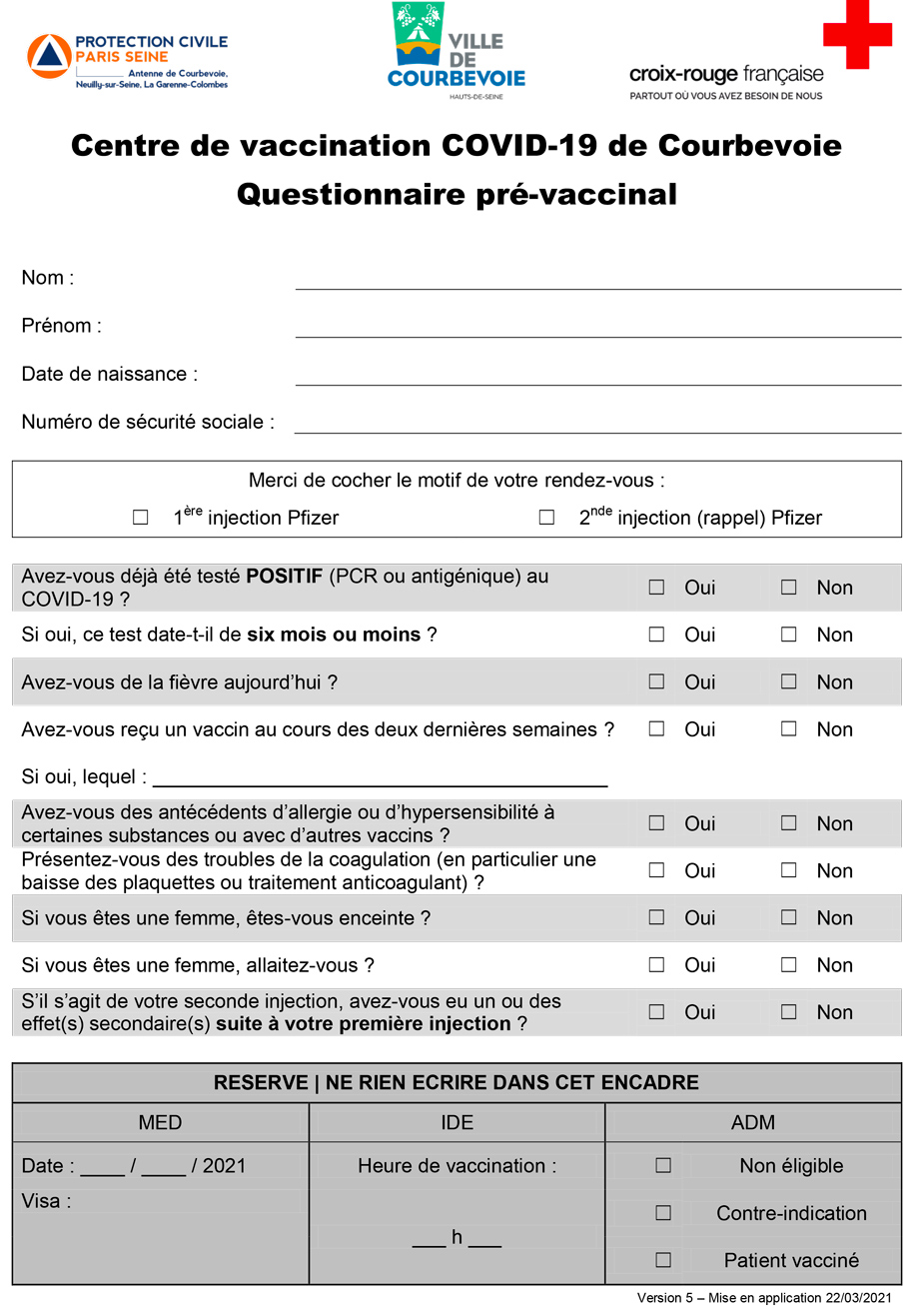 Questionnaire à Remplir Par L Usager Avant Le Contrôle Médical