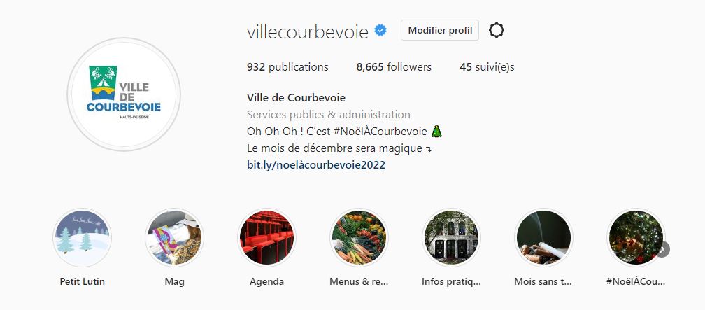 Compte Instagram de la Ville de Courbevoie