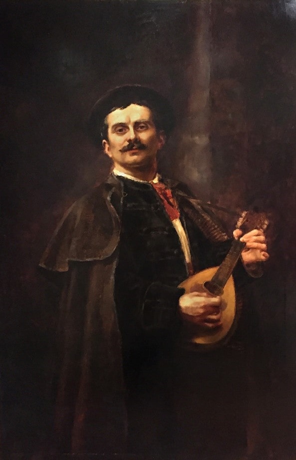 Consuelo Fould, Portrait du Marquis de Grasse ou Le Joueur de mandoline, 1903, huile sur panneau parqueté, musée Roybet Fould, inv. 90.4.27
